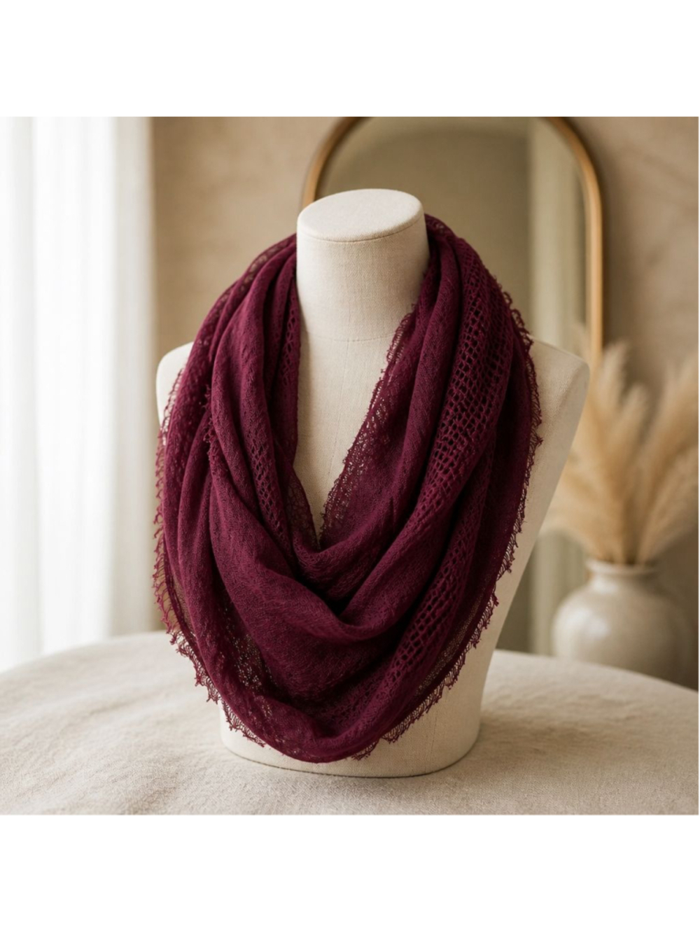 Tildon Luxe Burgundy One Size Infinity Scarf Sheer Knit Lightweight Fall Vibes